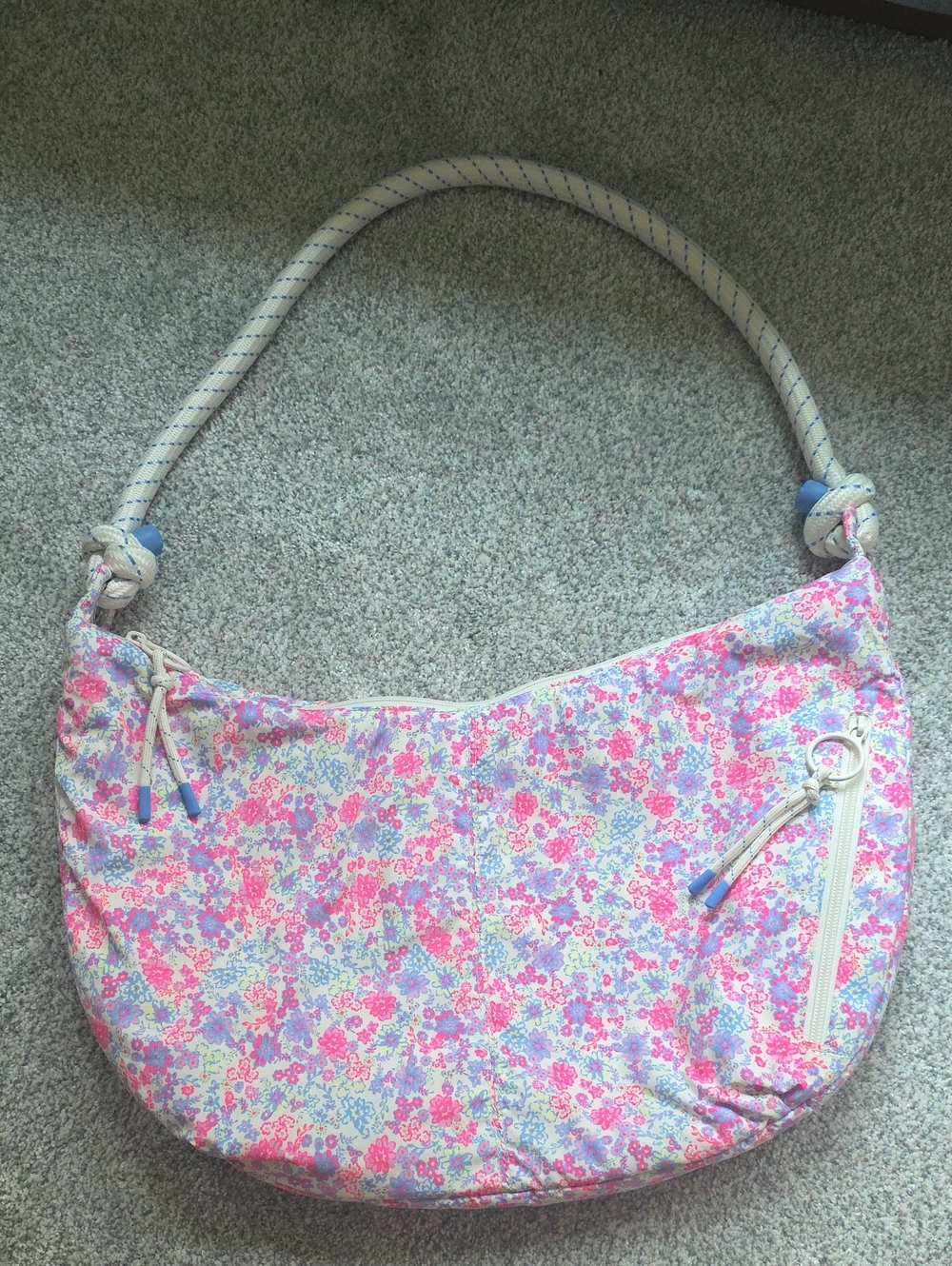 Floral Pink & Blue Shoulder Bag with Rope Handle